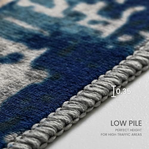 Living Room Rug 7x10 Ultramarine Area Rugs Machine Washable Abstract Boho Large Rug Non-Slip Non-Shedding Faux Wool Indoor Vintage Carpet for Bedroom, Classroom, Dining Room, Kids Playroom - Image 4