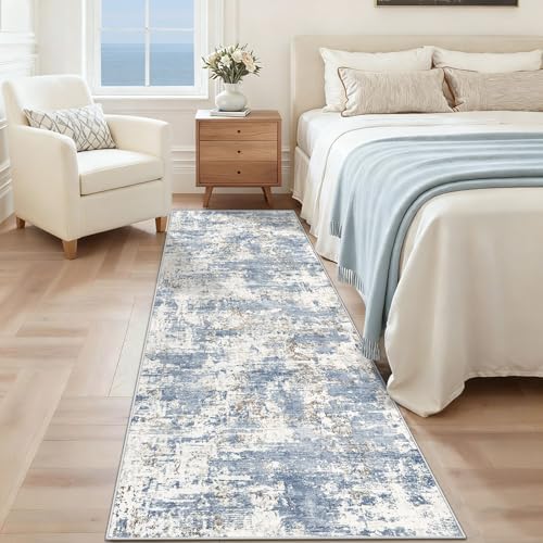 XLUEZ 2x7 Runner Rug for Hallway, Washable Modern Abstract Runner Rugs Neutral Soft Non Slip Kids Rug Stain Resistant Indoor Runners for Hallways Entryway Bedroom Kitchen Laundry Room(Blue, 2'x7') - Image 3