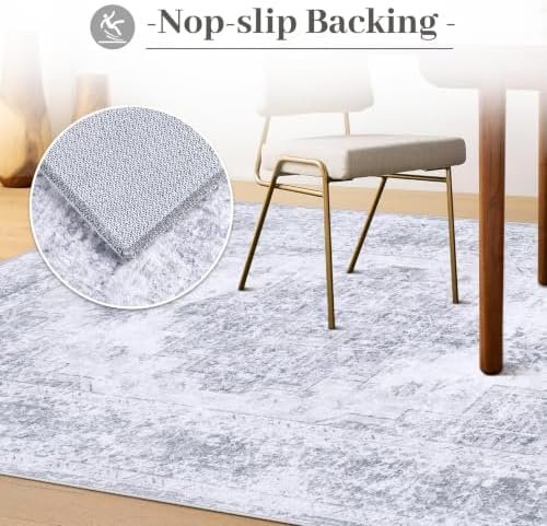 XLUEZ Area Rug 8x10 Living Room Rug, Machine Washable Vintage Distressed Medallion Rug Non-Slip Soft Low Pile Large Indoor Rugs for Bedroom Kitchen Dining Room Office(LightGrey,8'x10') - Image 6