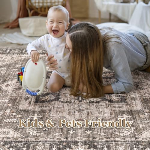 10x10 Square Area Rug: Washable Dark Brown Area Rug for Living Room - Image 5