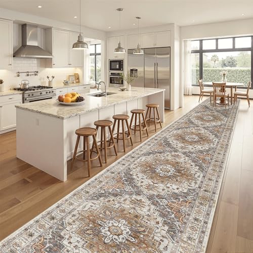 Madane Hallway Runner Rug 3x20 Washable Kitchen Runners 20ft, Turmeric/Grey - Image 4