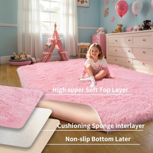 3x5 Thick Pink Fluffy Shag Rug for Girls Bedroom, Plush Carpet - Image 4