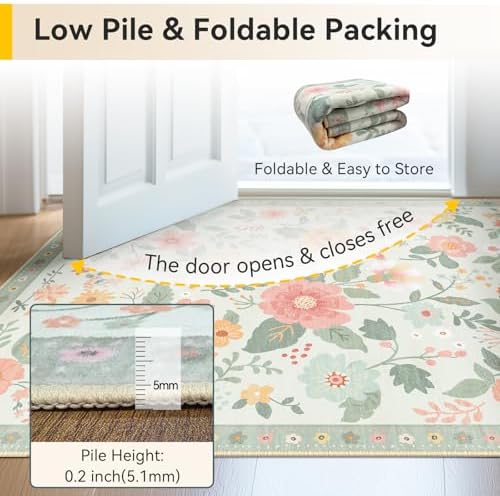 RELEANY Floral Washable 6x9 Area Rugs Beige/Green - Image 5