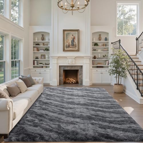 Area Rugs for Living Room 8x10 Feet, Soft Fluffy Shagg Plush Bedroom Rug Non-Slip,Large Carpet for Nursery Kids Dorm Home Decor Zebra Grey - Image 2