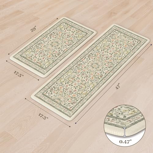KIMODE Anti Fatigue Kitchen Mats for Floor, Boho Floral Kitchen Rugs Sets - Image 2