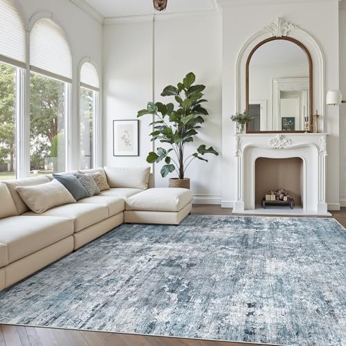Soalmost 10x12 Area Rugs for Living Room Washable Rug Abstract Blue/Grey by Soalmost