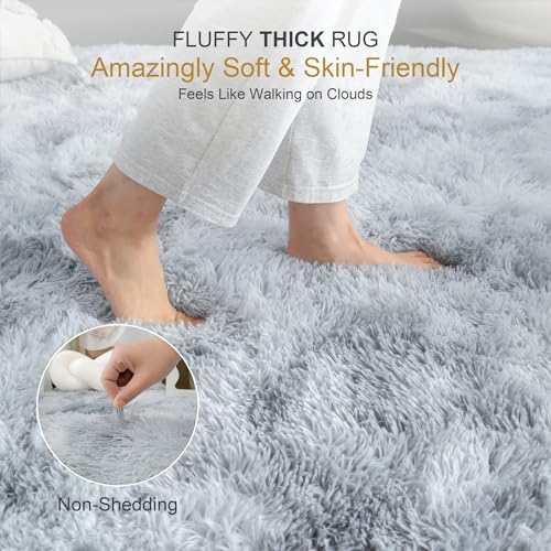 6x9 Thick Tie-Dye Gray Shag Rug for Bedroom, Soft Plush Fluffy Carpet - Image 2