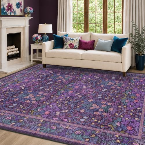 Plum Purple Floral Area Rug 6x9 for Dining Room, Living Room, Bedroom - Image 3