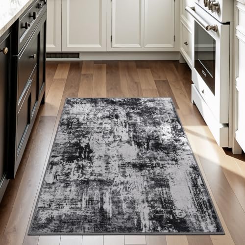 Rugflix 3x5 Entrance Rugs, Washable Black Grey Dark Entry Small Rug - Image 2