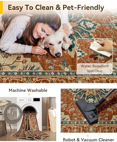 RELEANY Washable Area Rug, 5'x7', Red/Orange/Blue/Brown - Image 6