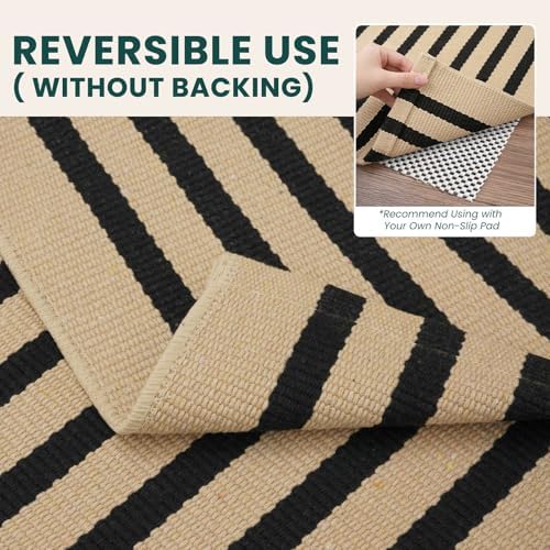 KOZYFLY Brown and Black Rug 5x7 ft Area Rug Woven Washable Striped Rugs - Image 4
