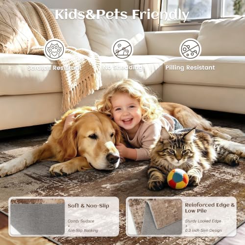 2x3 Rugs for Entryway - Modern Abstract Washable Rug, Ultra Soft Non Slip Low Pile Small Rug, Floor Carpet for Foyer Hallway Kitchen Laundry Bedroom Home(A‑Brown) - Image 5