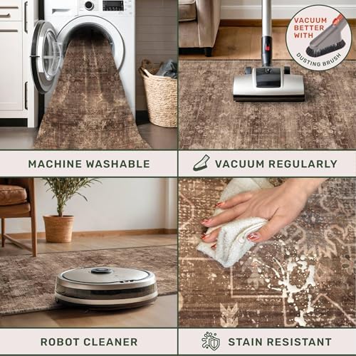 Hazo Haus Neutral Boho Washable 3x16 Extra Long Hallway Runner Rug, Brown Waterproof Large Kitchen Floor Rug Indoor, Non-Slip Stain & Fade Resistant, Vintage Dark Earthy Taupe Décor (3x16 Brown) - Image 3