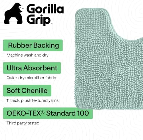 GORILLA GRIP Chenille Bath Rug Mat for Oval Toilet Base, 24x19 Seablue - Image 3