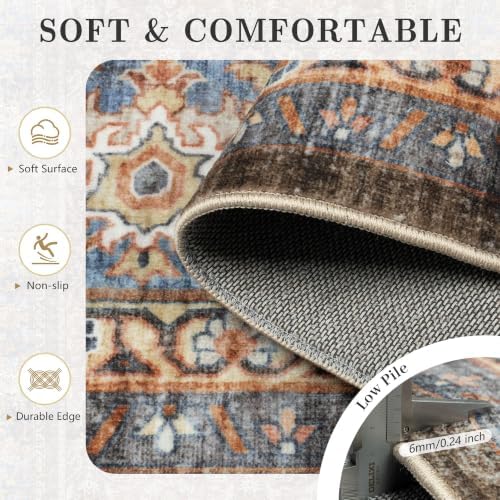 9x12 Area Rugs for Living Room - Washable Vintage Retro Large Rug, Soft Ultra Thin Non Slip Low Pile Traditional Distressed Boho Carpet for Bedroom Dining Room Home Office, Dark Red Brown - Image 7