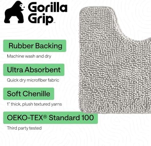 GORILLA GRIP Bathroom Area Rug Sets 2 Piece, Soft Chenille 30x20 Light Gray - Image 3