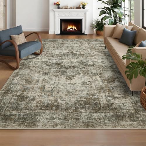 GarveeHome Vintage Area Rug 4x6 Washable Rugs for Living Room Camel/Grey - Image 4