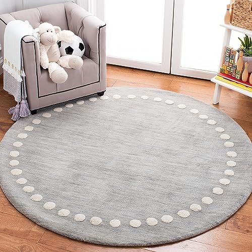 SAFAVIEH Kids Collection 5' Round Grey SFK802F Handmade Polka Dot Border Wool Area Rug by Unknown