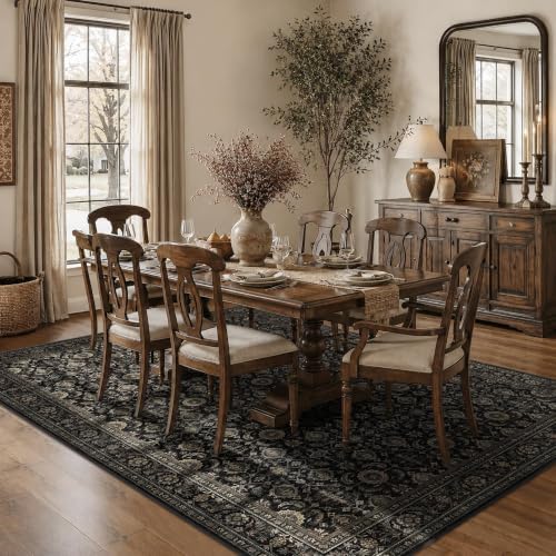 JOOJA 6x9 Black Gold Vintage Boho Washable Area Rug, Soft Low Pile Carpet - Image 3