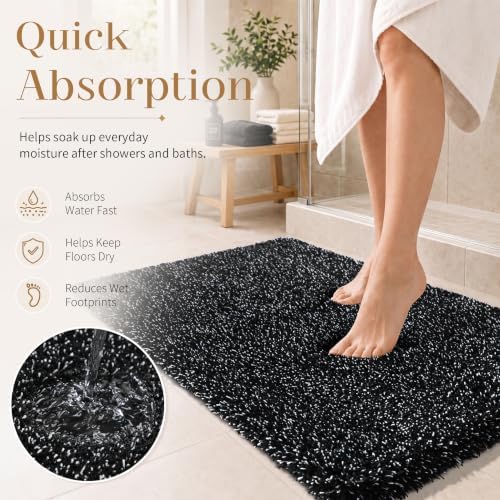 Yimobra Bathroom Runner Rug Non Slip 70x24, Long Bath Mat, Black&White - Image 5