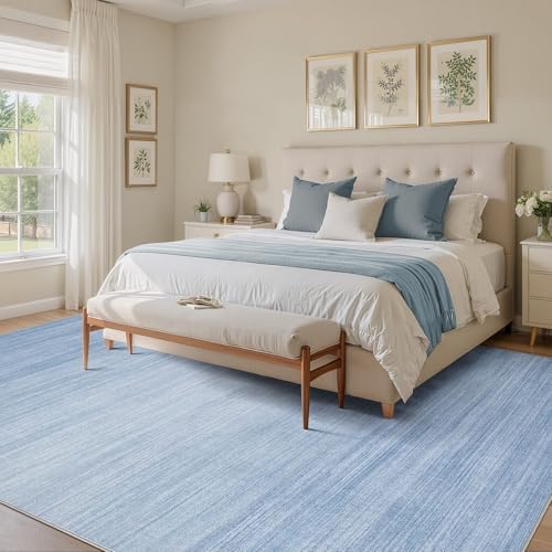 UERMEI 9x12 Washable Area Rug - Neutral Modern Abstract Living Room Rugs, Non-Slip Soft Large Indoor Floor Carpet for Bedroom Home Office & Under Dining Table Decor, Blue - Image 3
