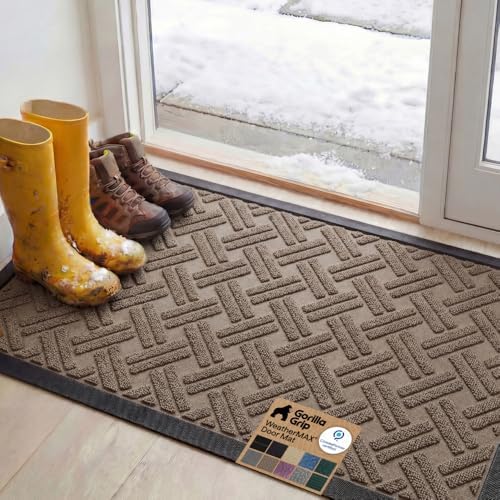 GORILLA GRIP WeatherMAX Door Mat, Indoor Outdoor, 47x35, Beige Basket Weave by GorillaGrip