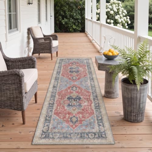 GENIMO 5X8 Outdoor Rug, Washable for Patio and Deck, Distressed Red - Image 5