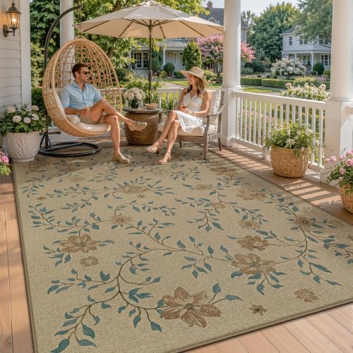 Aoyaomi Easy Jute Rug 5x7 Area Rugs: Washable Woven Rug for Living Room Netural Floral Area Rug Non-Slip Indoor Outdoor Carpet for Bedroom Farmhouse Dining Room Office Patio (Natural Flower, 5'x7') - Image 2