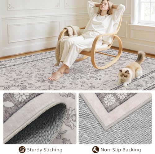 Area Rugs 9x12 Living Room: Bedroom Washable Carpet Beige & Grey - Image 4