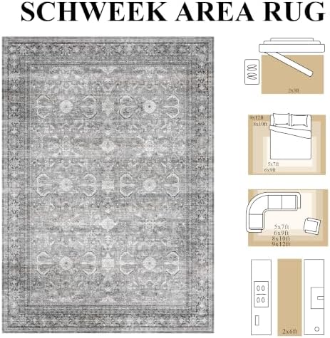 Schweek 2x3 Entryway Rug Non-Slip Washable Vintage Area Rugs Grey Door Mat - Image 2