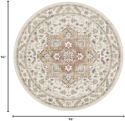 cotiled 8ft Round Living Room Area Rug, Washable, Traditional, Golden Taupe - Image 2