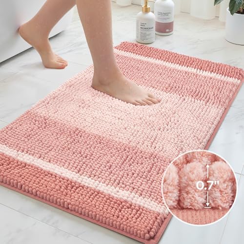 HOMEIDEAS Pink Bathroom Rugs Sets 2 Piece Chenille, 20"x32"+17"x24" - Image 6