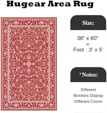 HUGEAR 3x5 Christmas Red Floral Washable Area Rug for Entryway - Image 2