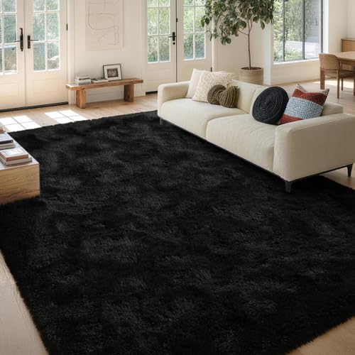 FinRèc Home 7x10 Non-Slip Fluffy Area Rugs for Living Room (Black) - Image 2