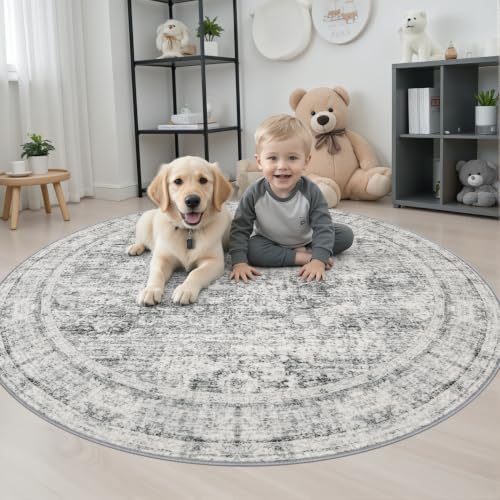 Round Area Rug Living Room: 4 ft Modern Washable Indoor Carpet - Image 3