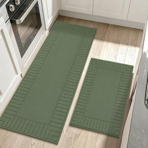 BEQHAUSE Kitchen Rugs Non Slip Washable 2PCS, 24"x35"+24"x60", Green by BEQHAUSE