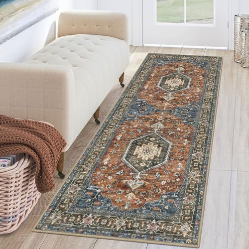 KUTA Runners for Hallways 2x6 Brick Red Vintage Floral Washable Kitchen Rug by KUTA