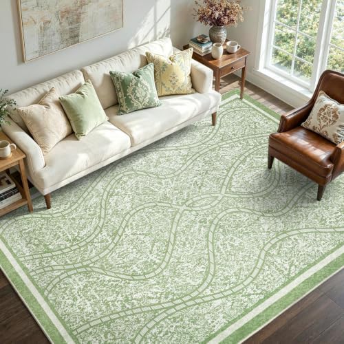 6x9 Ft Abstract Area Rugs for Living Room, Thin Soft Washable Carpet Green by Cuzwlovita