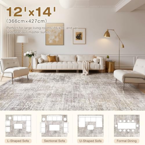 kakania Abstract 12x14 Area Rugs for Living Room: Washable Rugs Brown Gold - Image 2