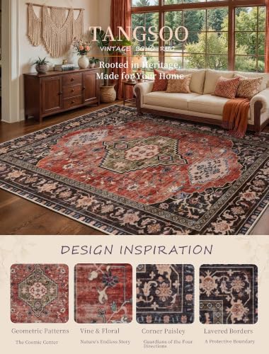 Tangsoo Oriental 3x5 Washable Area Rugs, Terracotta Non Slip Accent Rug - Image 2