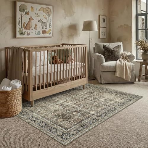 PureCozy Brown Small Area Rug 4x6 Vintage Traditional Distressed - Image 2
