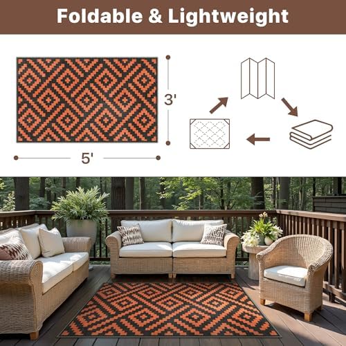 GENIMO Fall Decor Outdoor Rug 3'x5' for Porch, Plastic Door Mat Orange Noir - Image 2