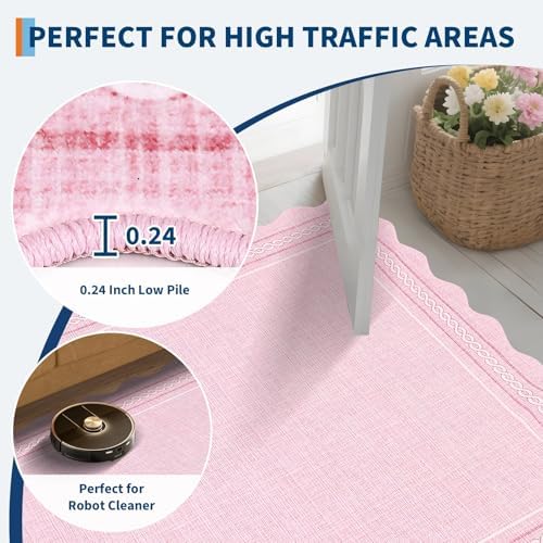 GarveeHome Scalloped Washable Runner 2x8 Rugs for Entryway Non Slip, Pink - Image 6
