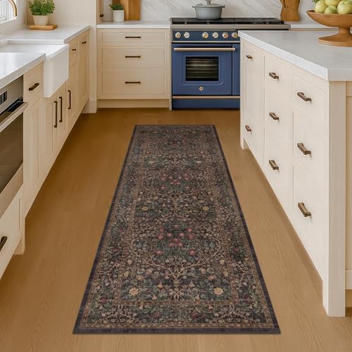 Dark Brown Washable 2x6 Runner Rugs for Entryway, Kitchen, Hallway, Bedroom Bedside, Laundry Room, Bathroom Rug, Pet & Kids Friendly Vintage Non Slip Low Pile Stain Resistant Long 24 x 72 Floor Carpet by HazoHaus