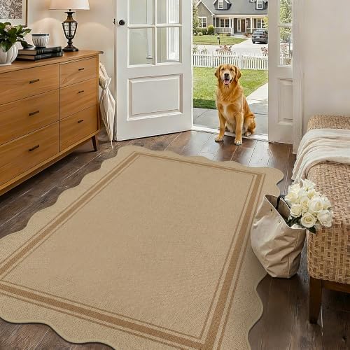 Zeeinx Easy Jute 3x5 Outdoor Scalloped Rug Washable Area Rug by Zeeinx