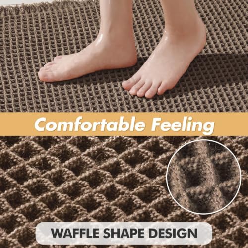 MIULEE Set of 2 Waffle Bathroom Rugs Coffee Brown Bath Mat 17"x24"+18"x30" - Image 4