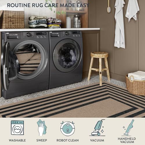 Lahome Modern Easy Jute Dining Room Rug, 5x7 Black Geometric Outdoor Rug - Image 6