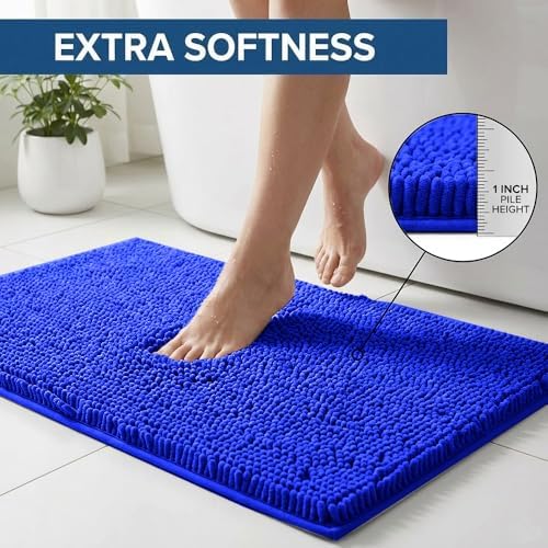 Bathroom Rugs Sets 2 Piece,Super Absorbent Chenille Bath Mats and U-Shaped Toilet Rug,Strong PVC Non Slip Backing,Microfiber Washable Dry Quickly Bath Mats for Bathroom(20"x32"+20"x20"U, Royal Blue) - Image 3