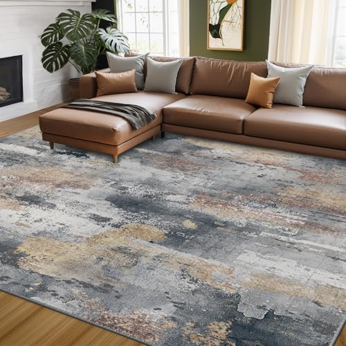 RELEANY Washable 8'x10' Abstract Area Rug for Living Room Ash Brown by RELEANY