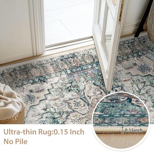 BESTSWEETIE Washable Boho 9x12 Area Rug, No Pile for Living Room, Green - Image 4